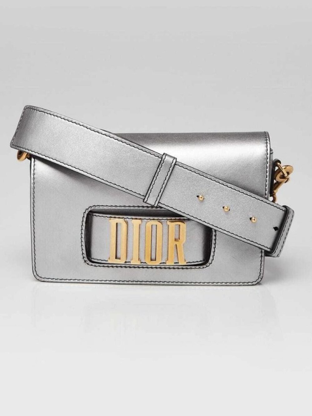 Christian Dior Metallic Silver Calfskin Leather Dio(r)evolution Flap Bag